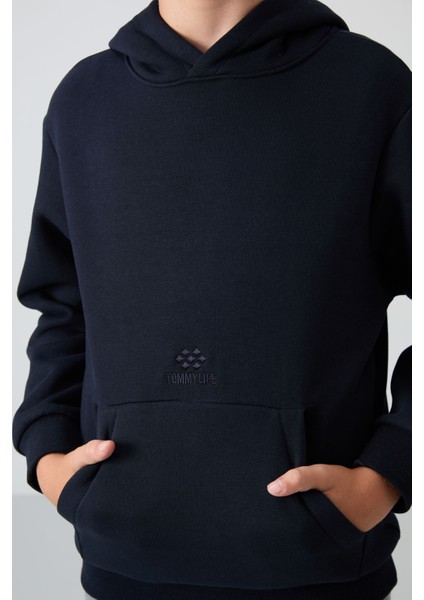 Lacivert Pamuklu Kalın İçi Tüylü Yumuşak Dokulu Standart Fit Baskılı Erkek Çocuk Sweatshirt - 11215 modelleri