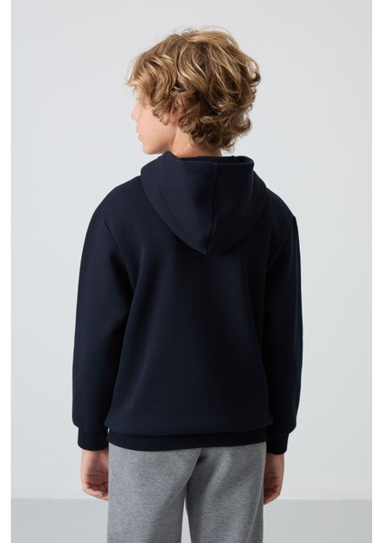 Lacivert Pamuklu Kalın İçi Tüylü Yumuşak Dokulu Standart Fit Baskılı Erkek Çocuk Sweatshirt - 11215 indirimleri