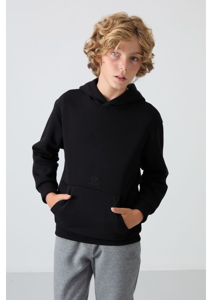 Siyah Pamuklu Kalın İçi Tüylü Yumuşak Dokulu Standart Fit Baskılı Erkek Çocuk Sweatshirt - 11215 modelleri