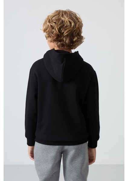 Siyah Pamuklu Kalın İçi Tüylü Yumuşak Dokulu Standart Fit Baskılı Erkek Çocuk Sweatshirt - 11215 indirimleri