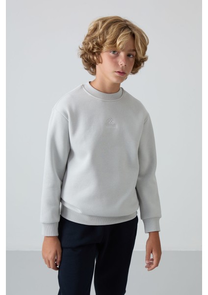 Taş Pamuklu Kalın İçi Tüylü Yumuşak Dokulu Standart Fit Nakışlı Erkek Çocuk Sweatshirt - 11232