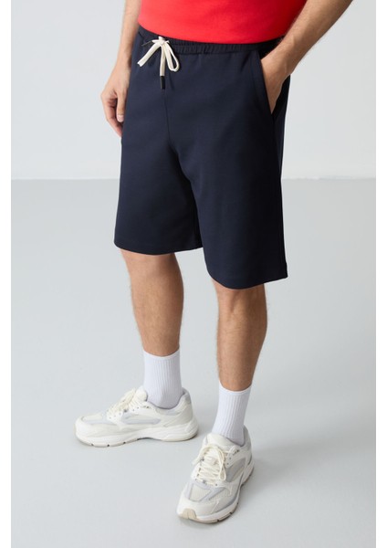 Fiesta Lacivert Pamuklu Kalın Yumuşak Dokulu Oversize Fit Basic Erkek Şort Takım - 85257 modelleri