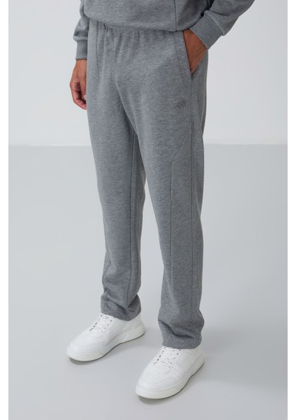 Gri Melanj Kompakt Pamuklu Kalın Pürüzsüz Dokulu O Yaka Comfort Fit Erkek Eşofman Takım -85263 modelleri