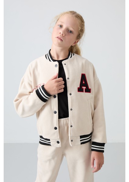 Bej Kalın Yumuşak Dokulu Standart Fit Nakışlı Polar Kız Çocuk Kolej Ceket - 75156 indirimleri