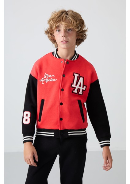 Fiesta Pamuklu Kalın İçi Tüylü Yumuşak Dokulu Standart Fit Nakışlı Erkek Çocuk Kolej Ceket - 11258