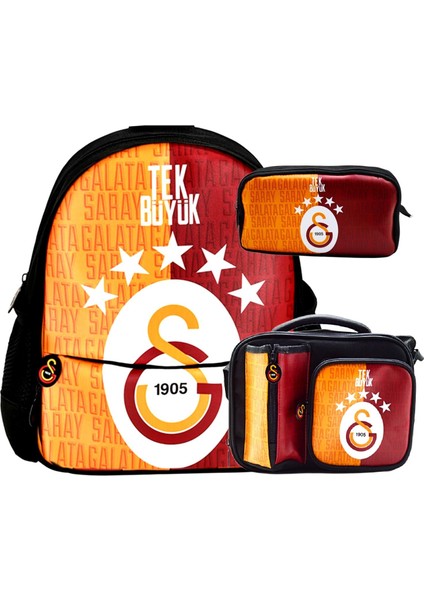 2 Bölmeli 5 Yıldızlı Tek Büyük Suni Deri Anaokulu+Beslenme Çantası + Kalemlik