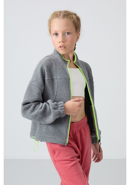 Gri Melanj Kalın Yumuşak Dokulu Standart Fit Nakışlı Polar Kız Çocuk Sweatshirt - 75157 fırsatları