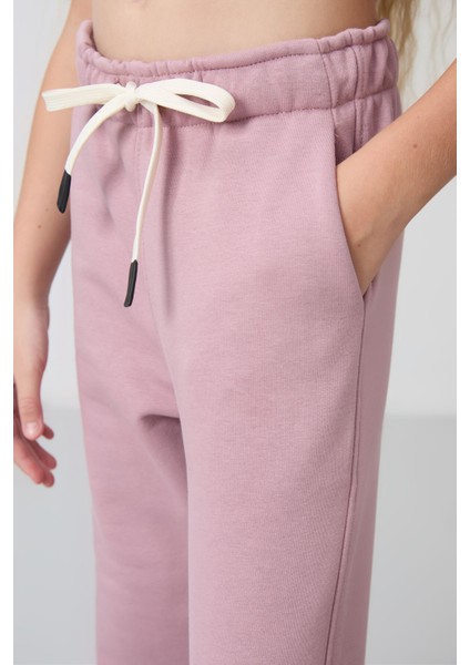 Gül Kurusu Pamuklu Içi Tüylü Yumuşak Dokulu Standart Fit Nakışlı Kız Çocuk eşofman Alt - 75158 modelleri