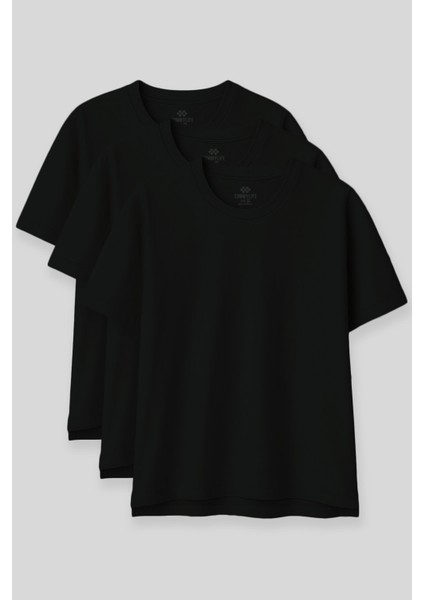 Oversize Fit Basic O Yaka 3lü Paket Siyah Kadın T-Shirt 97285