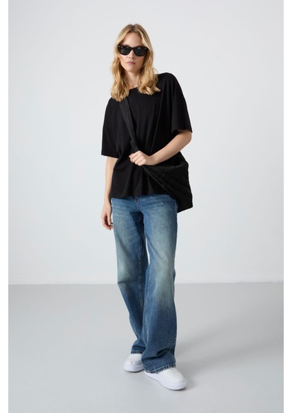 Oversize Fit Basic O Yaka 3lü Paket Siyah Kadın T-Shirt 97285 fiyatları