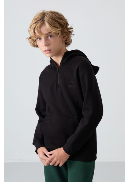 Siyah Pamuklu Kalın İçi Tüylü Yumuşak Dokulu Standart Fit Nakışlı Erkek Çocuk Sweatshirt - 11244 fırsatları