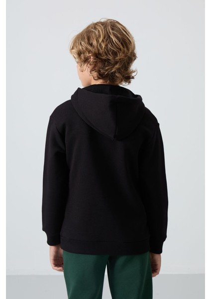 Siyah Pamuklu Kalın İçi Tüylü Yumuşak Dokulu Standart Fit Nakışlı Erkek Çocuk Sweatshirt - 11244 indirimleri