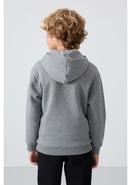 Gri Melanj Pamuklu Kalın İçi Tüylü Standart Fit Nakışlı Erkek Çocuk Sweatshirt - 11244 indirimleri