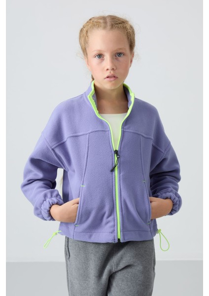 Eflatun Kalın Yumuşak Dokulu Standart Fit Nakışlı Polar Kız Çocuk Sweatshirt - 75157