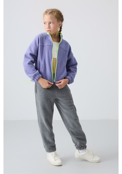 Eflatun Kalın Yumuşak Dokulu Standart Fit Nakışlı Polar Kız Çocuk Sweatshirt - 75157 fiyatları