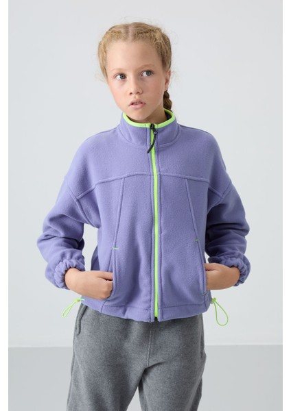 Eflatun Kalın Yumuşak Dokulu Standart Fit Nakışlı Polar Kız Çocuk Sweatshirt - 75157 fırsatları