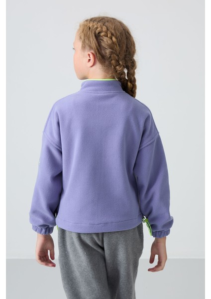 Eflatun Kalın Yumuşak Dokulu Standart Fit Nakışlı Polar Kız Çocuk Sweatshirt - 75157 indirimleri