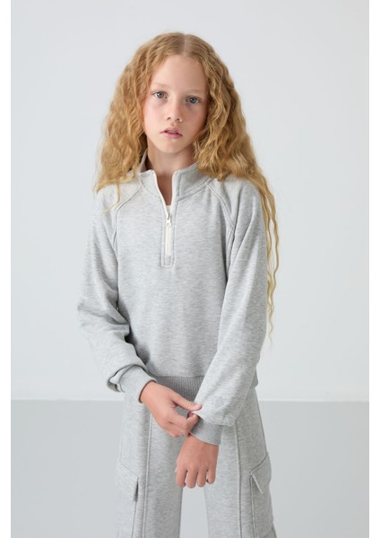 Gri Melanj Pamuklu İçi Tüylü Yumuşak Dokulu Standart Fit Nakışlı Kız Çocuk Eşofman Takım - 75159 indirimleri