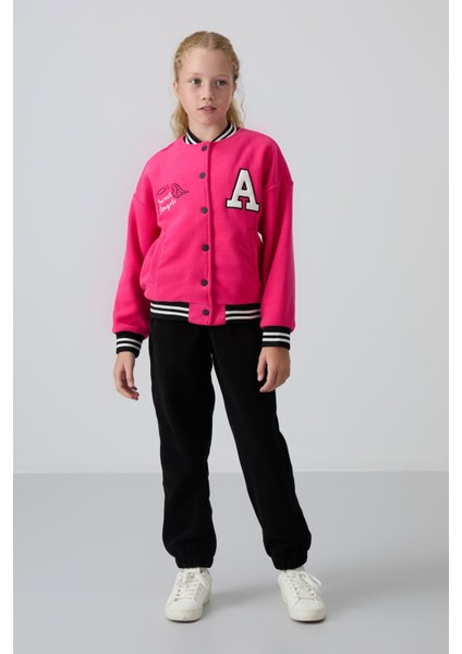 Fuşya Kalın Yumuşak Dokulu Standart Fit Nakışlı Polar Kız Çocuk Kolej Ceket - 75156 modelleri