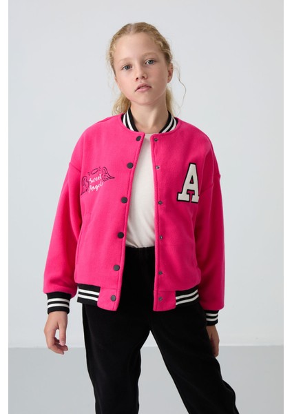 Fuşya Kalın Yumuşak Dokulu Standart Fit Nakışlı Polar Kız Çocuk Kolej Ceket - 75156 fırsatları