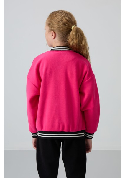 Fuşya Kalın Yumuşak Dokulu Standart Fit Nakışlı Polar Kız Çocuk Kolej Ceket - 75156 indirimleri