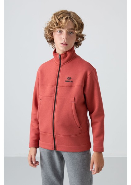 Kiremit Pamuklu Kalın İçi Tüylü Yumuşak Dokulu Standart Fit Nakışlı Erkek Çocuk Sweatshirt - 11245 fırsatları