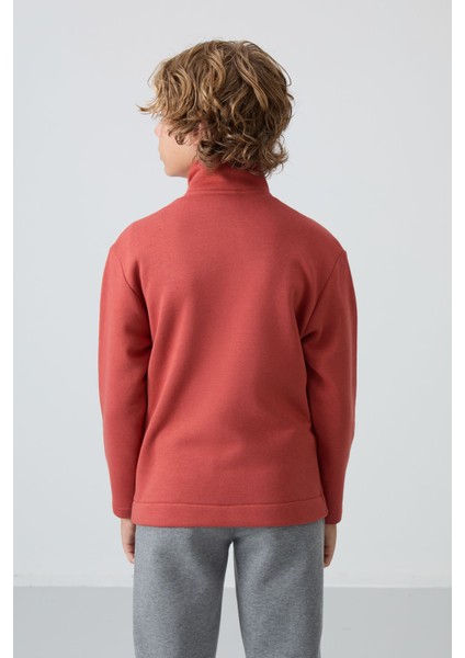 Kiremit Pamuklu Kalın İçi Tüylü Yumuşak Dokulu Standart Fit Nakışlı Erkek Çocuk Sweatshirt - 11245 indirimleri