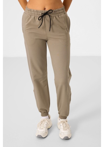 Koyu Bej O Yaka Basic Oversize Kadın Eşofman Tunik Takım - 95347 fiyatları