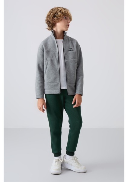 Gri Melanj Pamuklu Kalın İçi Tüylü Yumuşak Dokulu Standart Fit Nakışlı Erkek Çocuk Sweatshirt - 11245 modelleri