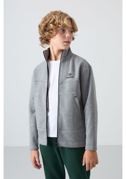 Gri Melanj Pamuklu Kalın İçi Tüylü Yumuşak Dokulu Standart Fit Nakışlı Erkek Çocuk Sweatshirt - 11245 fırsatları