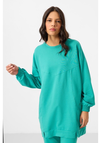 Deniz Yeşil O Yaka Basic Oversize Kadın Eşofman Tunik Takım - 95347 fiyatları