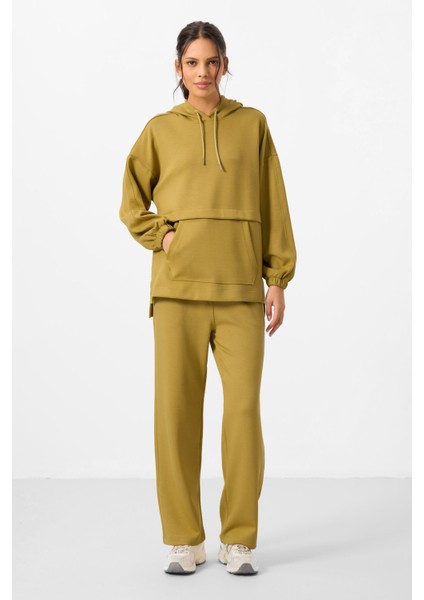 Koyu Hardal Yumuşak Dokulu Kapüşonlu Oversize Kadın Eşofman Tunik Takım - 95348 fiyatları