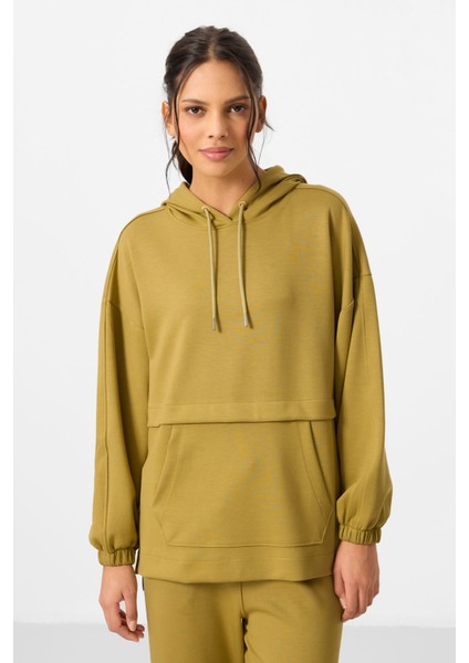 Koyu Hardal Yumuşak Dokulu Kapüşonlu Oversize Kadın Eşofman Tunik Takım - 95348 fırsatları