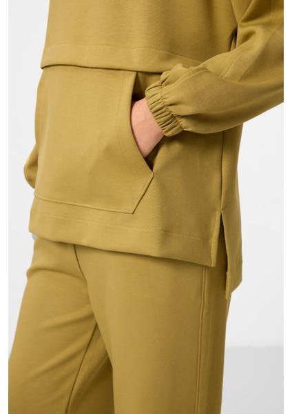 Koyu Hardal Yumuşak Dokulu Kapüşonlu Oversize Kadın Eşofman Tunik Takım - 95348 indirimleri