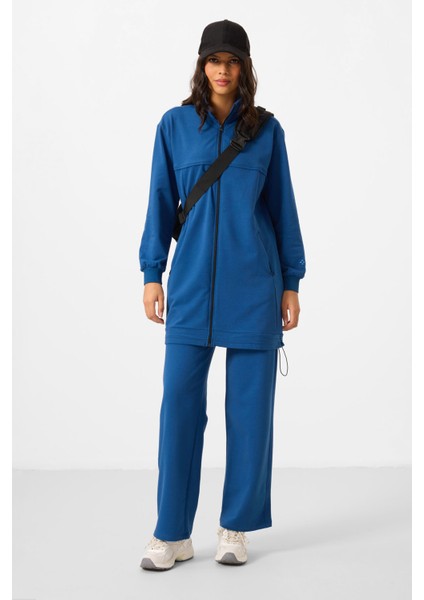 Parlament Dik Yaka Fermuarlı Pamuklu Kadın Eşofman Tunik Takım - 95346