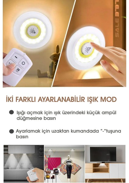 Uzaktan Kumandalı Yapışkanlı Kablosuz Pilli LED 3'lü Spot Lamba fiyatları