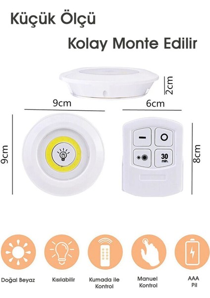 Uzaktan Kumandalı Yapışkanlı Kablosuz Pilli LED 3'lü Spot Lamba modelleri