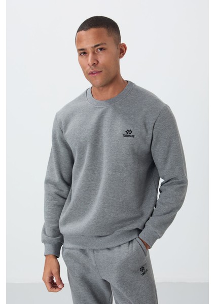 Gri Melanj Pamuklu Kalın Içi Tüylü Yumuşak Dokulu Comfort Fit Nakışlı Erkek Eşofman Takım -85265 fiyatları