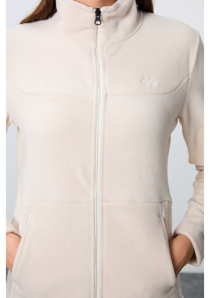 Bej Kalın Yumuşak Dokulu Dik Yaka Oversize Nakışlı Polar Kadın Eşofman Takım -95339 fırsatları