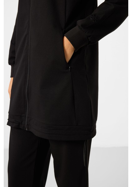 Siyah Dik Yaka Fermuarlı Pamuklu Kadın Eşofman Tunik Takım - 95346 fırsatları