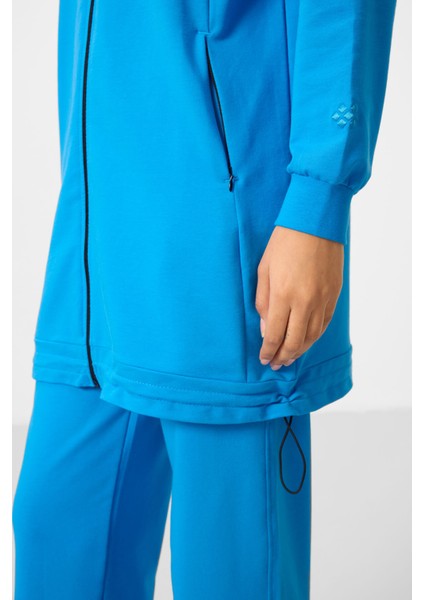 Mavi Dik Yaka Fermuarlı Pamuklu Kadın Eşofman Tunik Takım - 95346 indirimleri