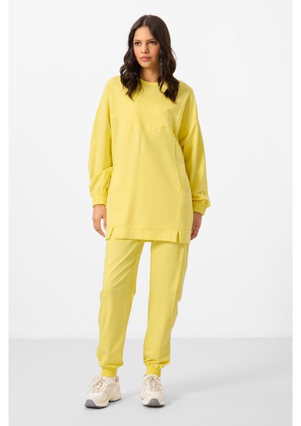 Limon O Yaka Basic Oversize Kadın Eşofman Tunik Takım - 95347