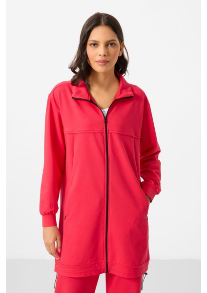 Viva Kırmızı Dik Yaka Fermuarlı Pamuklu Kadın Eşofman Tunik Takım - 95346 fiyatları