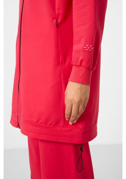 Viva Kırmızı Dik Yaka Fermuarlı Pamuklu Kadın Eşofman Tunik Takım - 95346 indirimleri