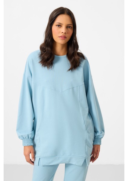 Açık Mavi O Yaka Basic Oversize Kadın Eşofman Tunik Takım - 95347 fiyatları
