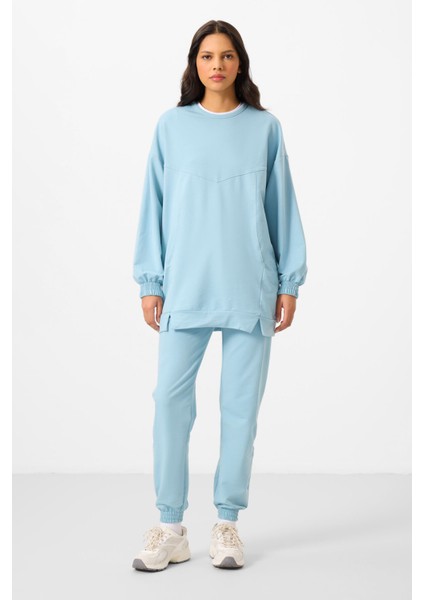 Açık Mavi O Yaka Basic Oversize Kadın Eşofman Tunik Takım - 95347 fırsatları