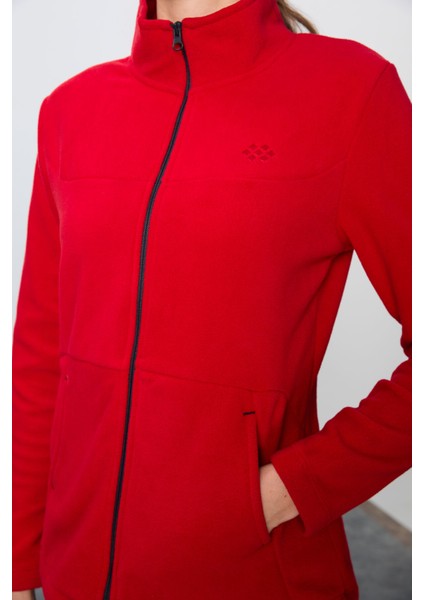 Kırmızı-Lacivert Kalın Yumuşak Dokulu Dik Yaka Oversize Nakışlı Polar Kadın Eşofman Takım -95339 indirimleri