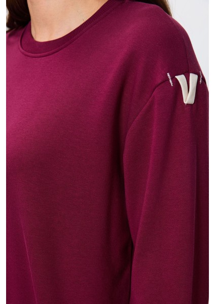 Erguvan Kompakt Pamuklu Kalın Pürüzsüz Dokulu O Yaka Oversize Fit Kadın Eşofman Takım - 95341 fırsatları