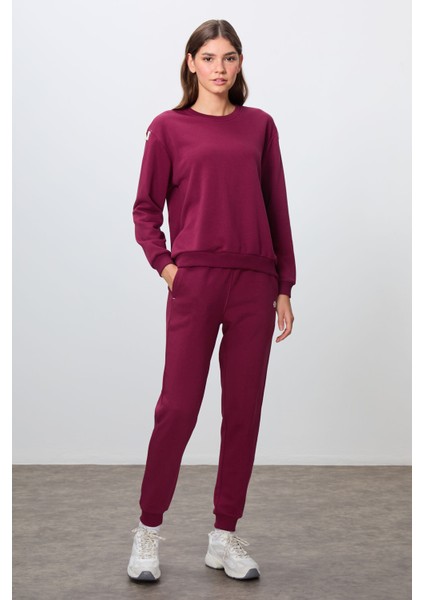 Erguvan Kompakt Pamuklu Kalın Pürüzsüz Dokulu O Yaka Oversize Fit Kadın Eşofman Takım - 95341 indirimleri