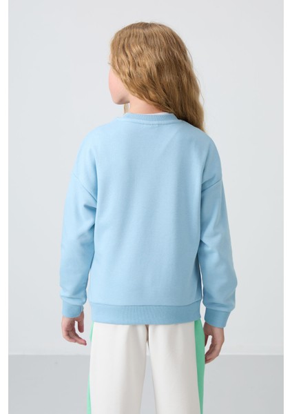 Açık Mavi Pamuklu İçi Tüylü Yumuşak Dokulu Oversize Nakışlı Kız Çocuk Sweatshirt - 75150 indirimleri